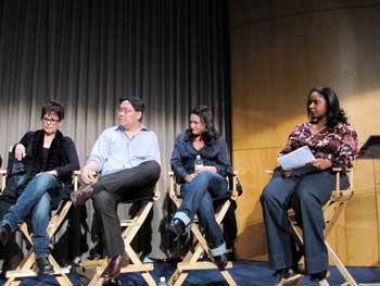 True Blood Writers with Moderator (left to right):  Nancy Oliver, Alexander Wood, Raelle Tucker and Moderator Alynda Wheat